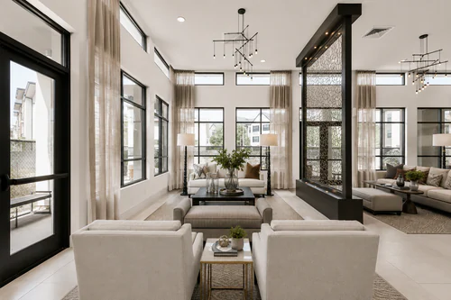 Clubhouse lounge seating at The Mayfair Apartments in Gainesville
